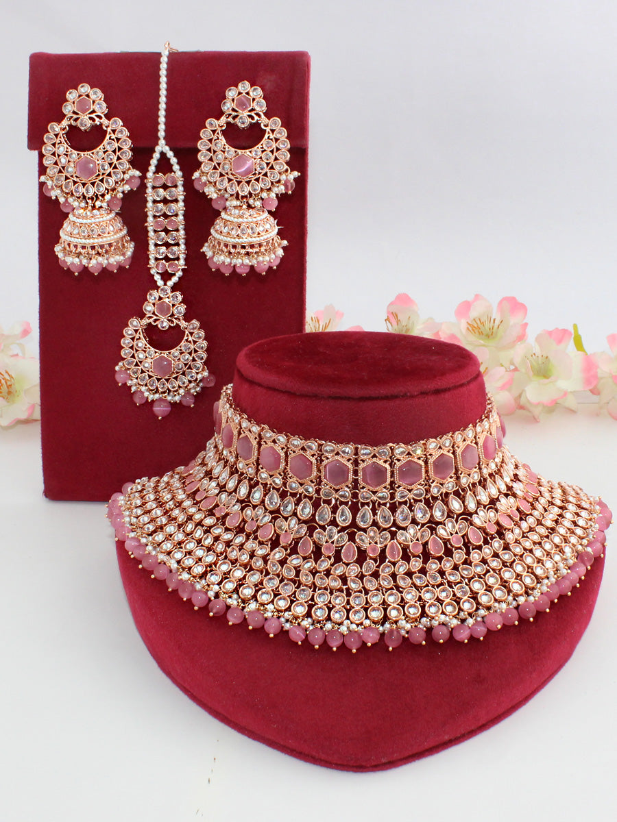 Jasleen Necklace Set-Pink