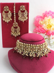 Dhaani Necklace Set-Maroon