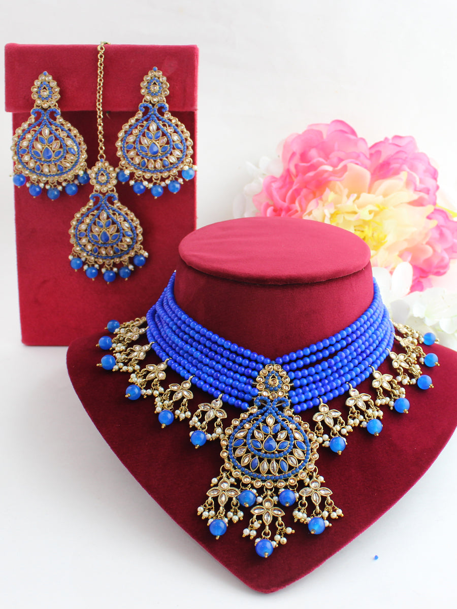 Zaira Necklace Set-Blue