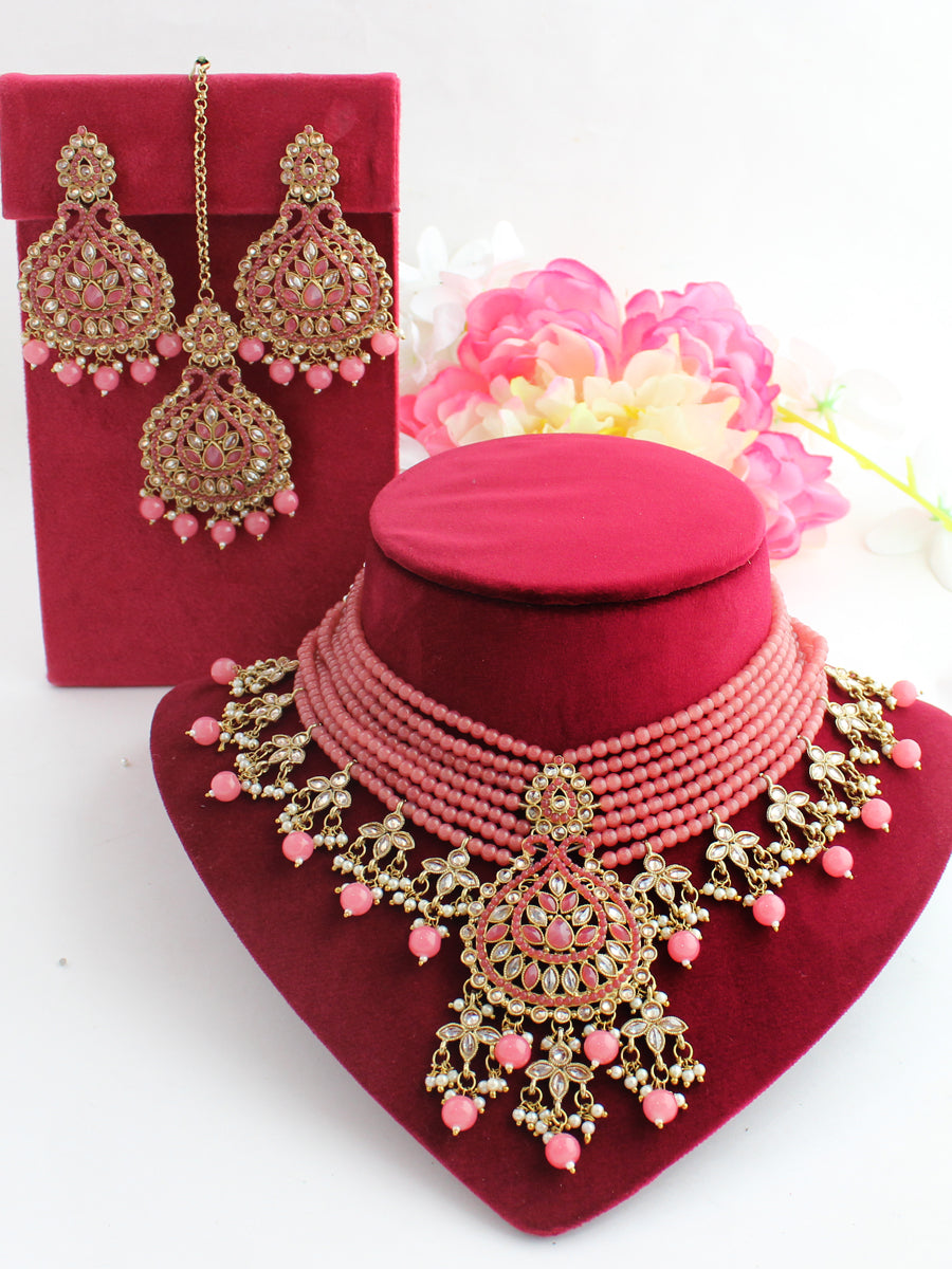 Zaira Necklace Set-Pink