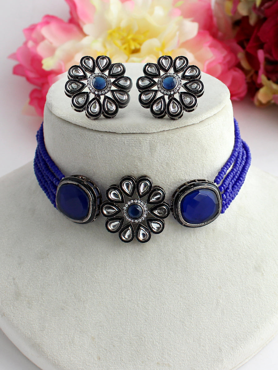Madhavi Necklace Set-Blue
