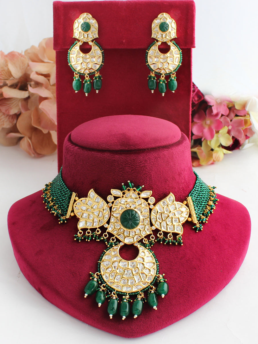 Gulmarg Necklace Set-Green