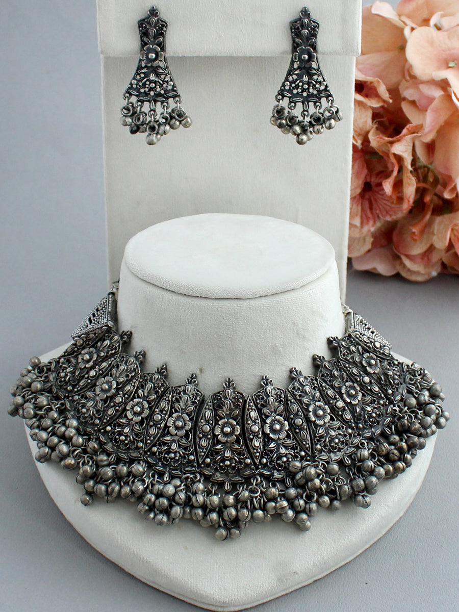 Delisha Necklace Set-Antique silver