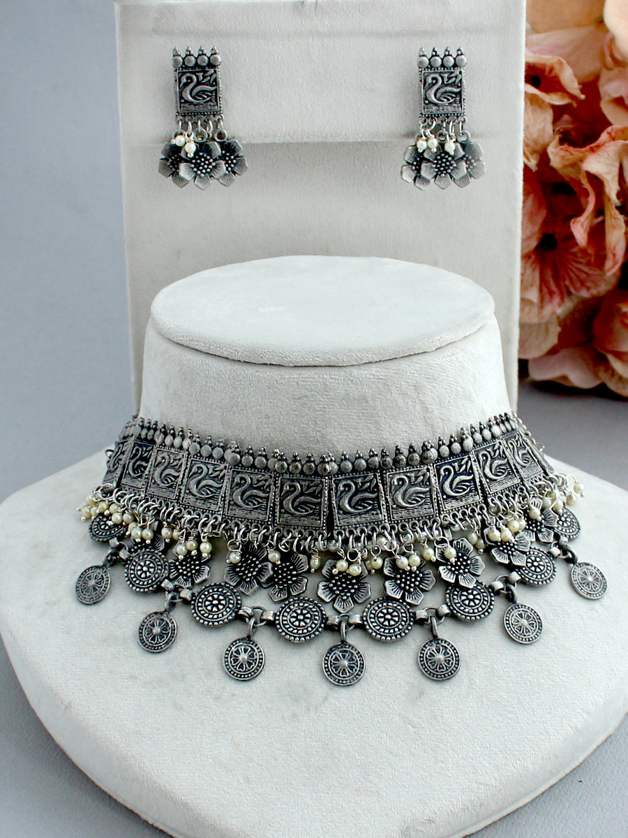 Shampa Necklace Set-Antique Silver