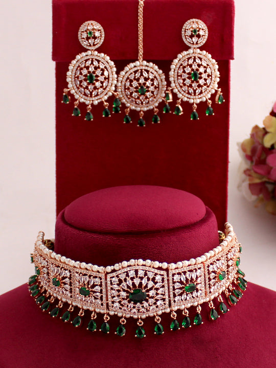 Tamanna Necklace Set-Rose Gold/Green