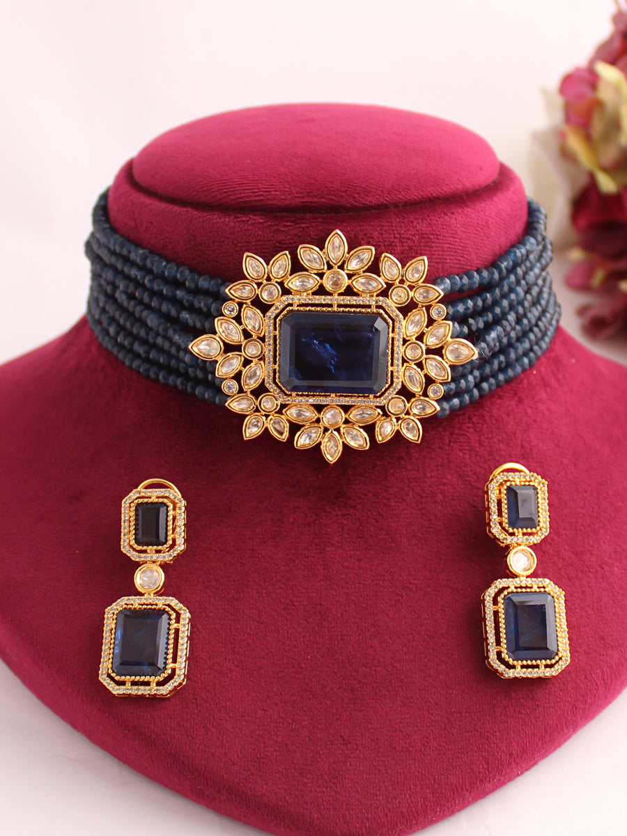 Anvi Necklace Set-Navy Blue