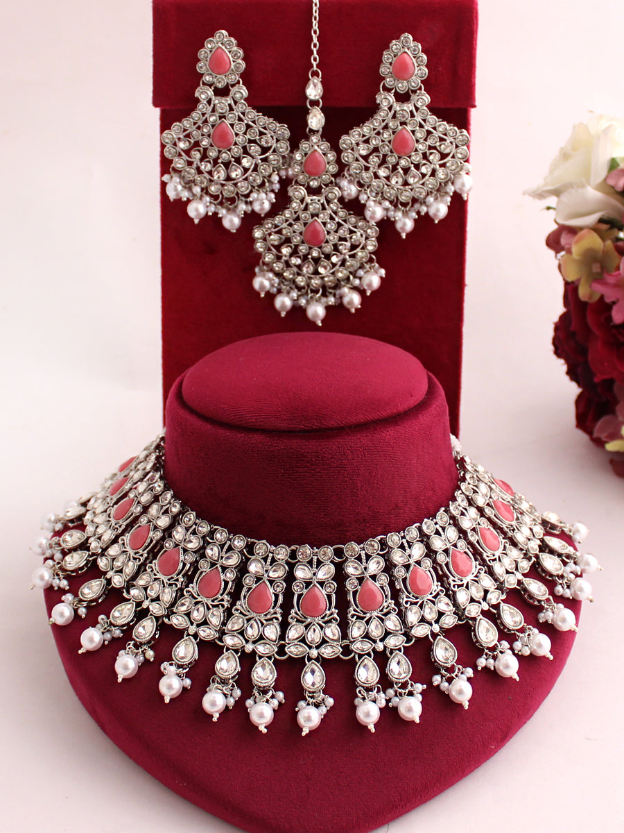 Nehal Necklace Set-Pink