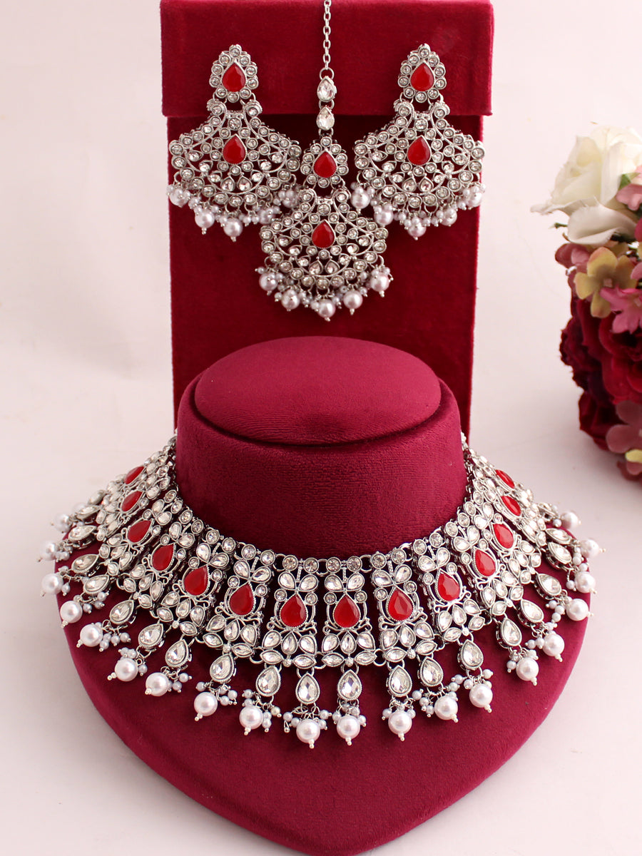 Nehal Necklace Set-Red