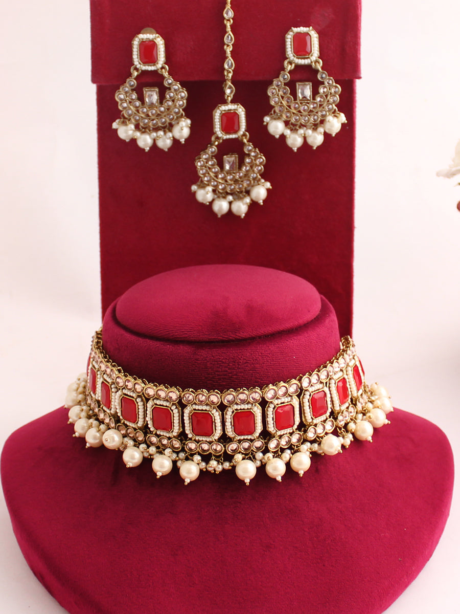 Mahira Necklace Set-Red