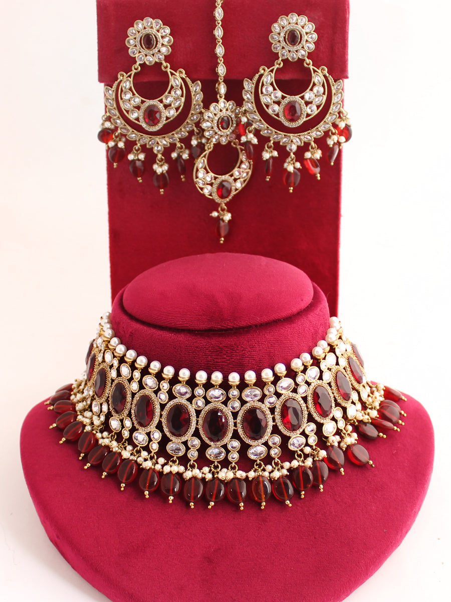 Akansha Necklace Set-maroon