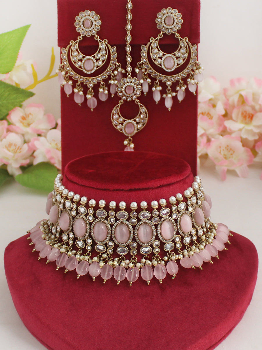 Akansha Necklace Set-Pastel Pink