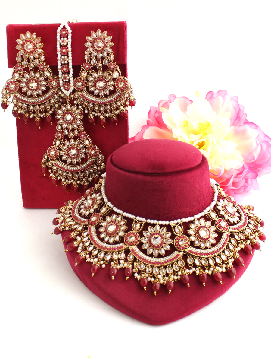 Sudipta Necklace Set-Maroon