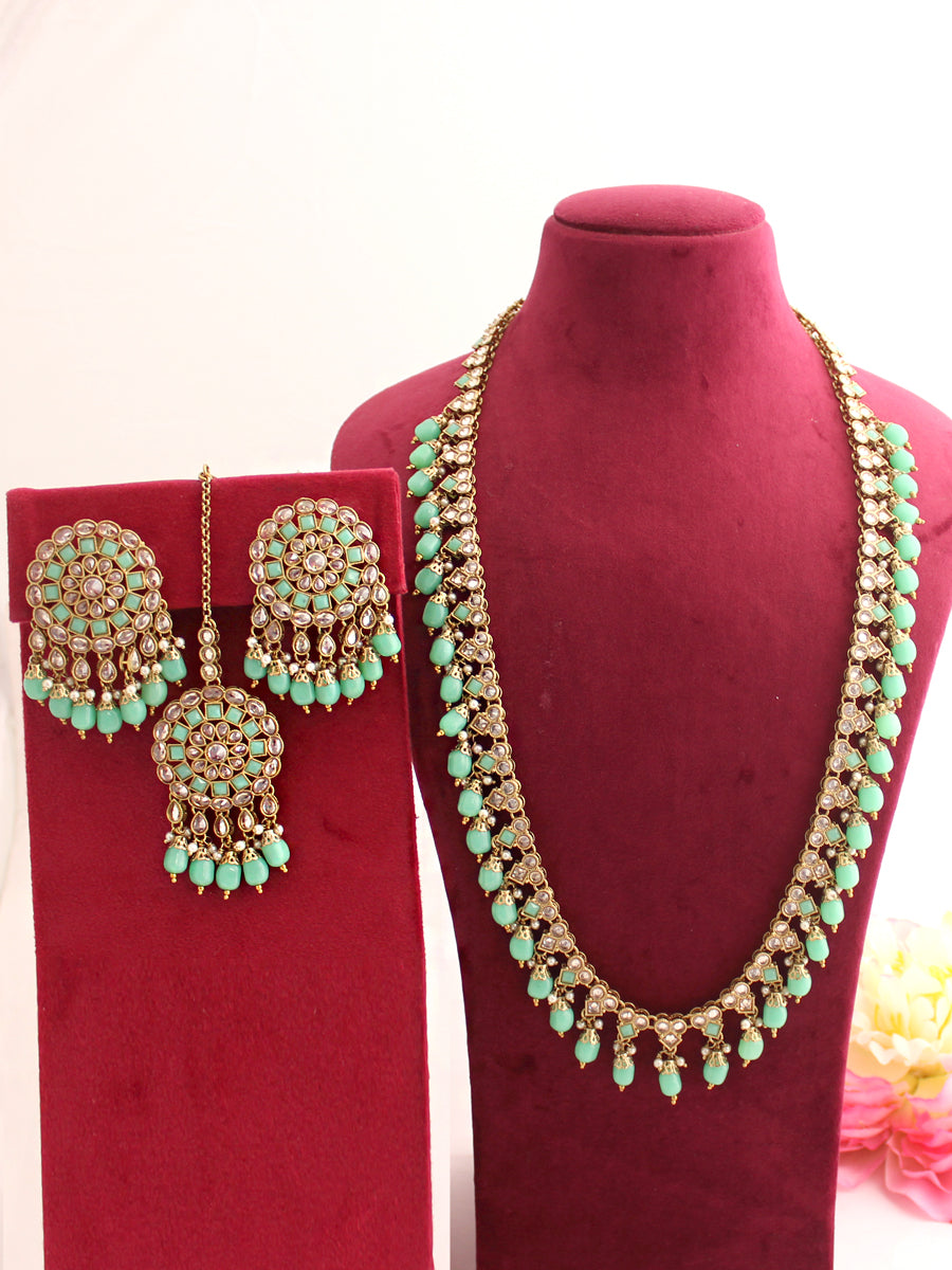 Chetna Long Necklace Set-Mint Green