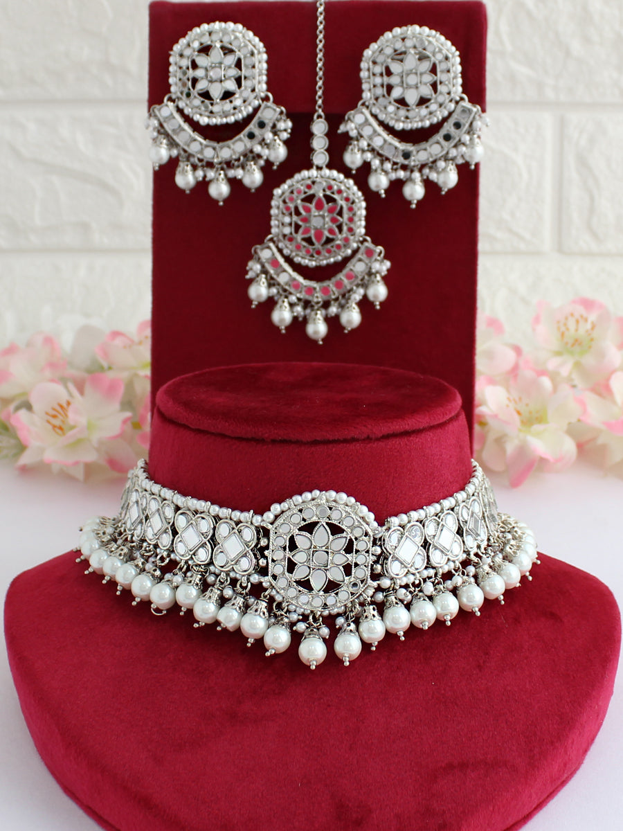 Aisha Mirror Necklace Set - Silver
