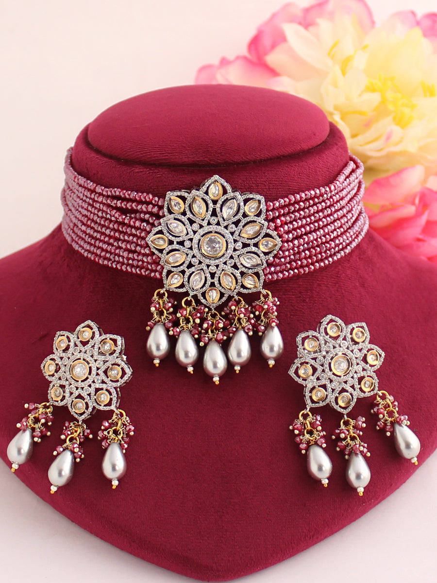 Chaaya Necklace Set-Pink