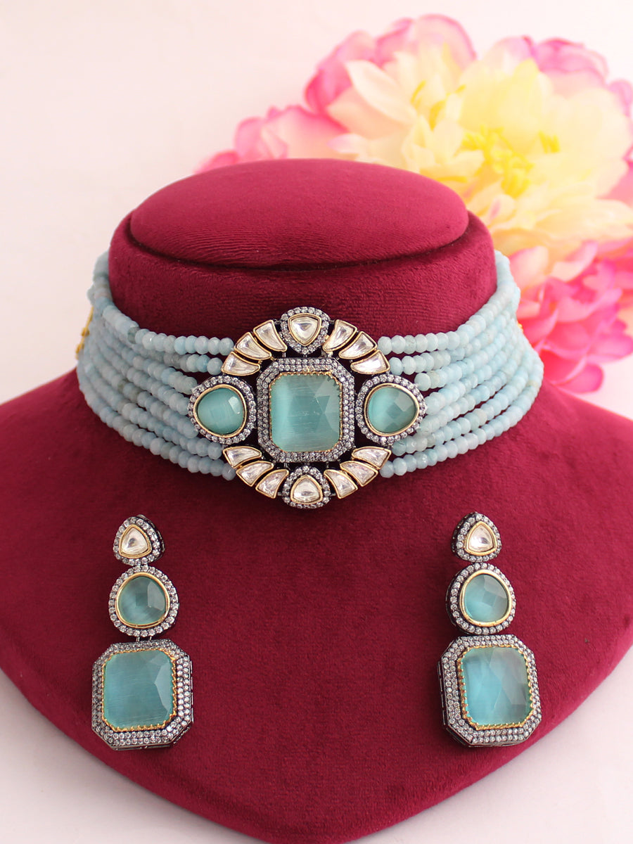 Nishtha Necklace Set-Pastel Blue