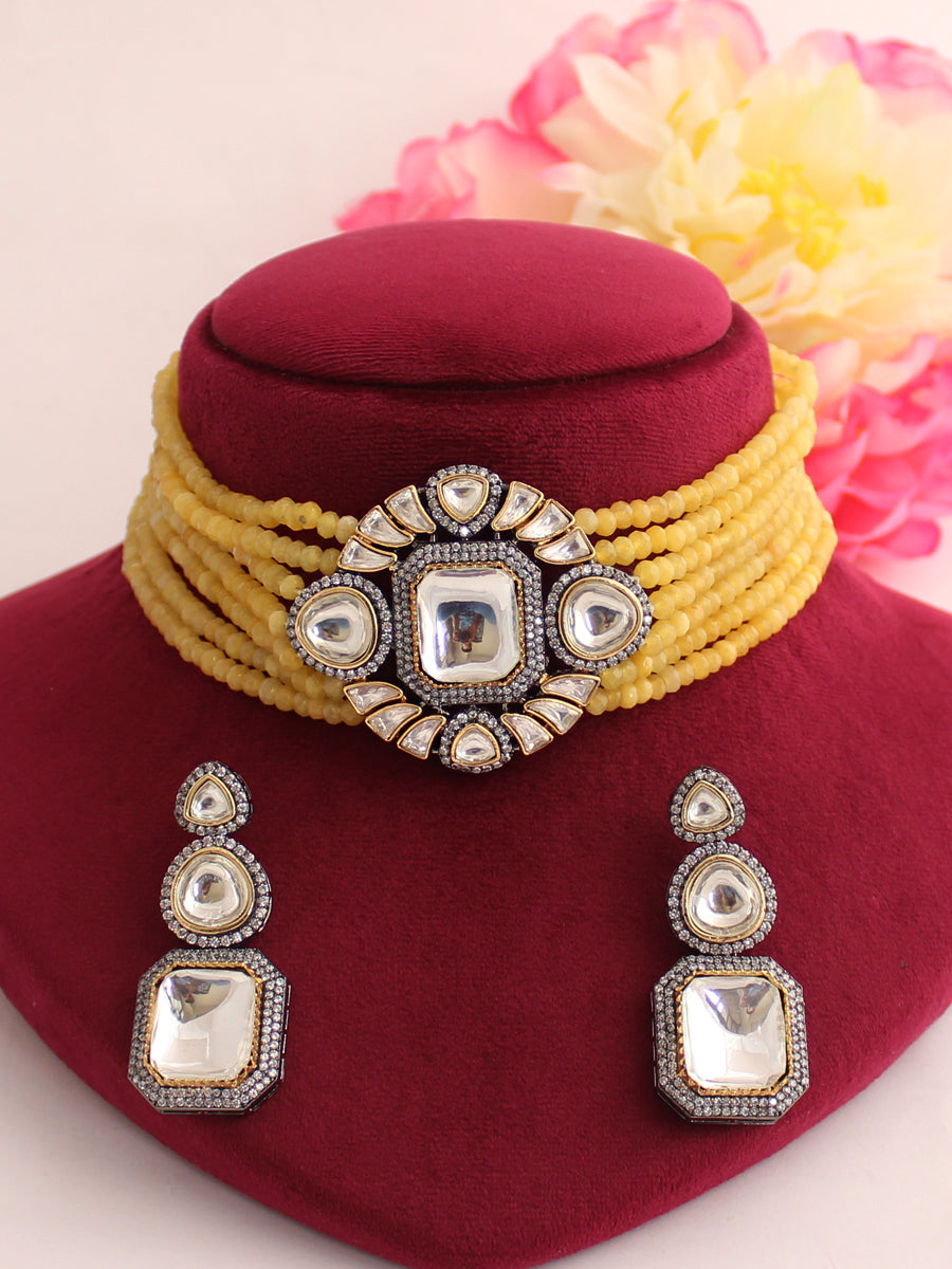 Nishtha Necklace Set-Yellow