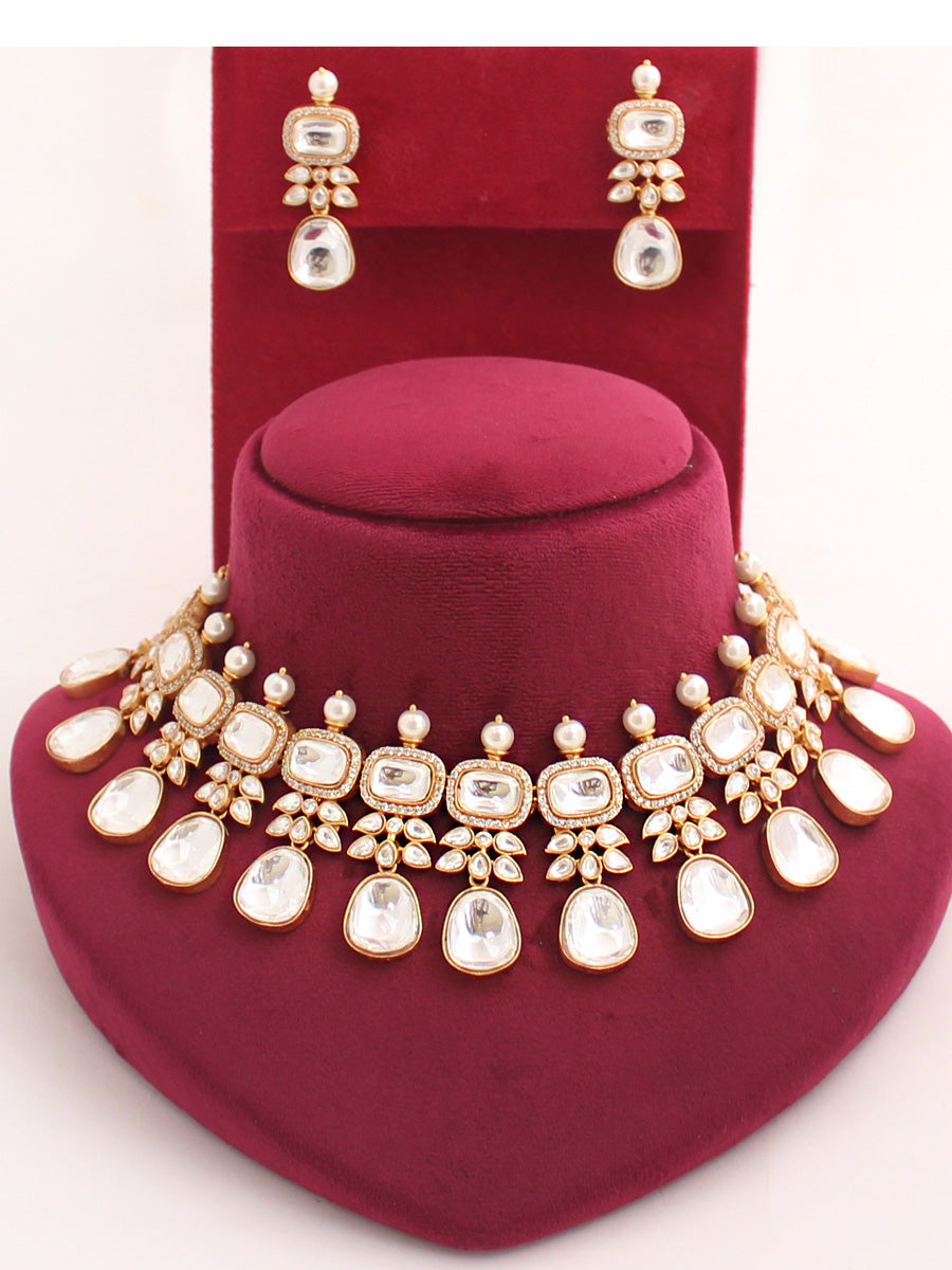 Hyderabad Necklace Set-Golden