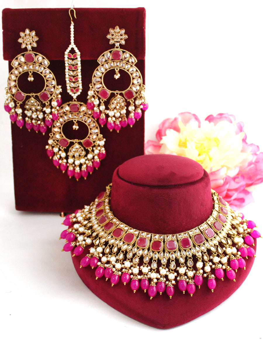 Fatimah Necklace Set-Hot Pink