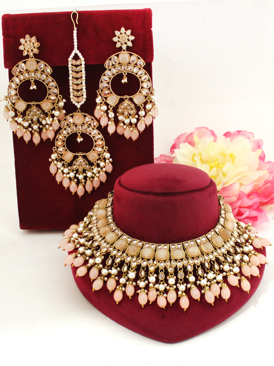 Fatimah Necklace Set-Peach