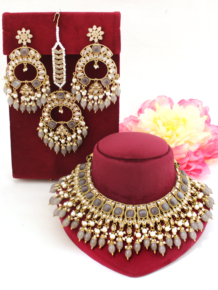 Fatimah Necklace Set-Grey