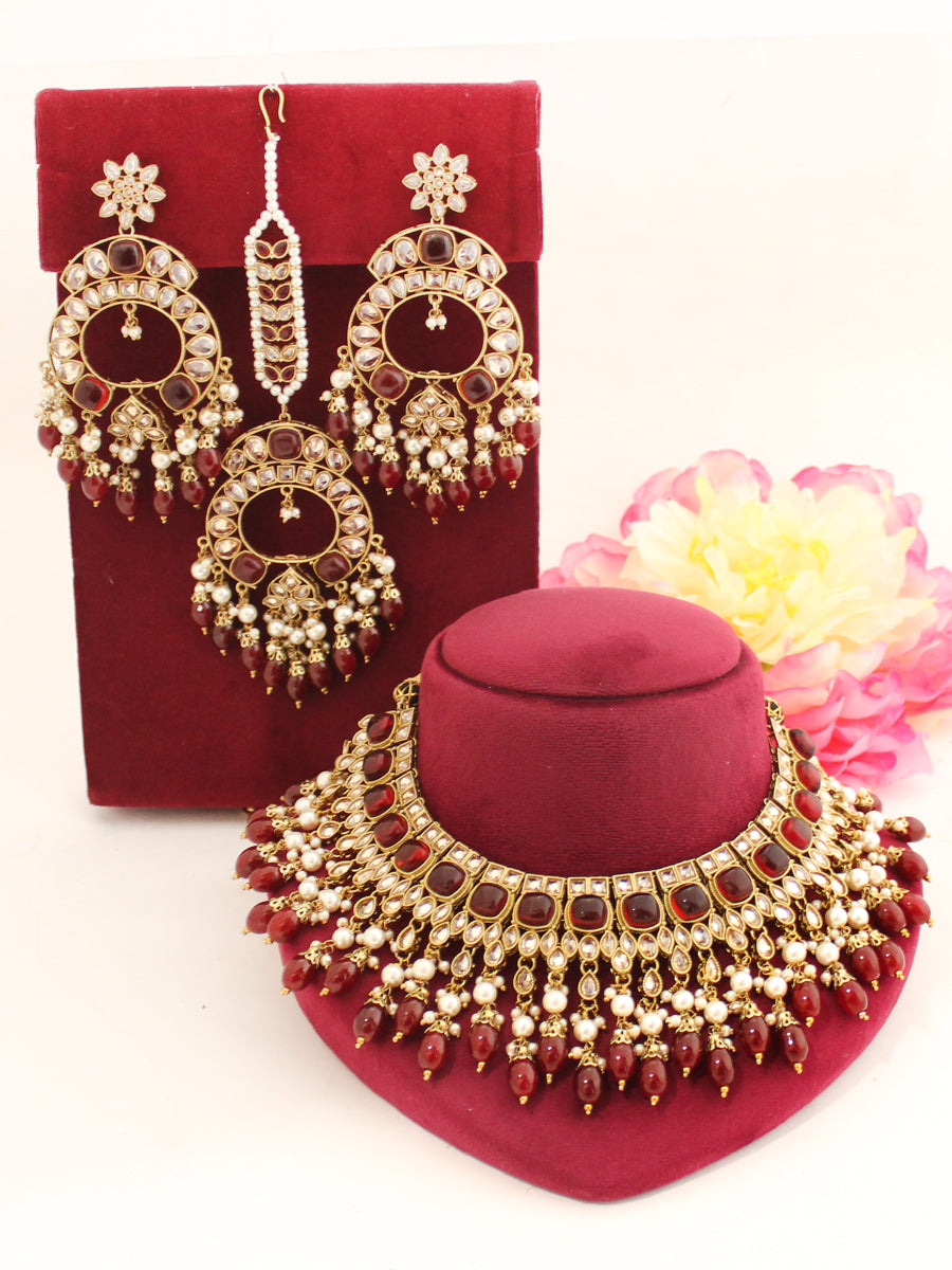 Fatimah Necklace Set-Maroon