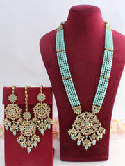 Aakriti Long Necklace Set-Pastel Blue