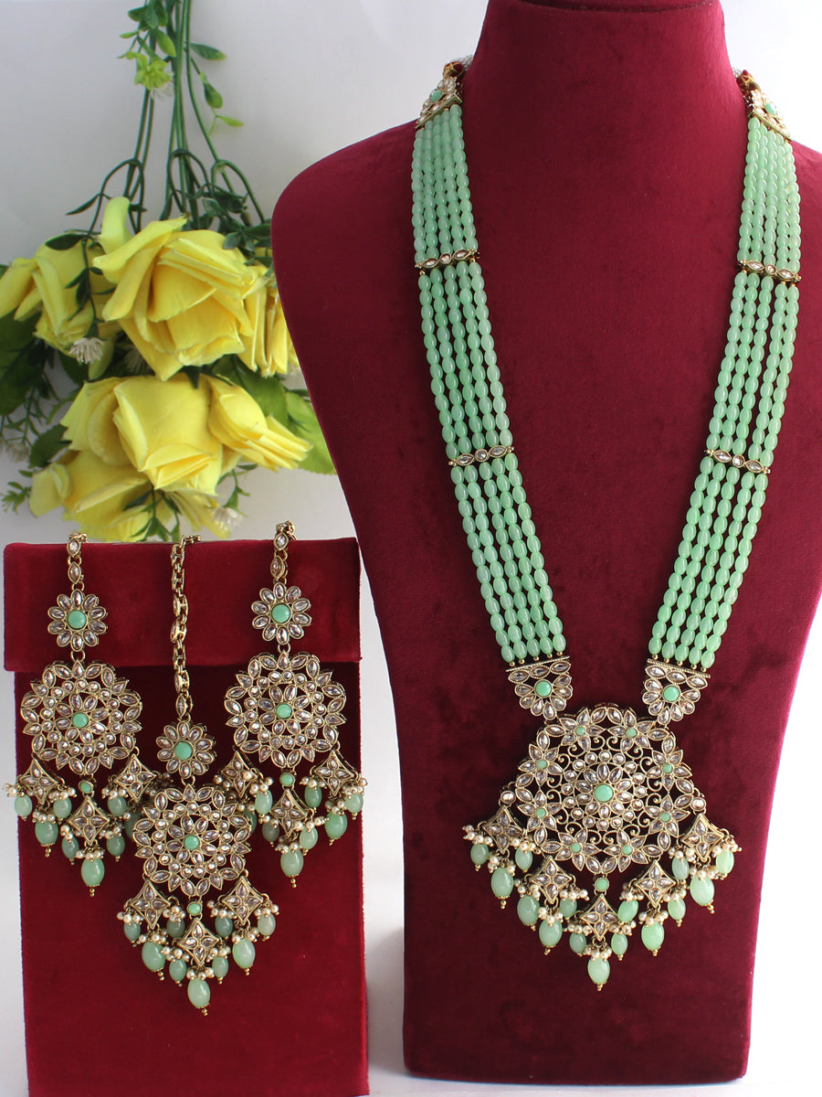 Aakriti Long Necklace Set-Mint Green