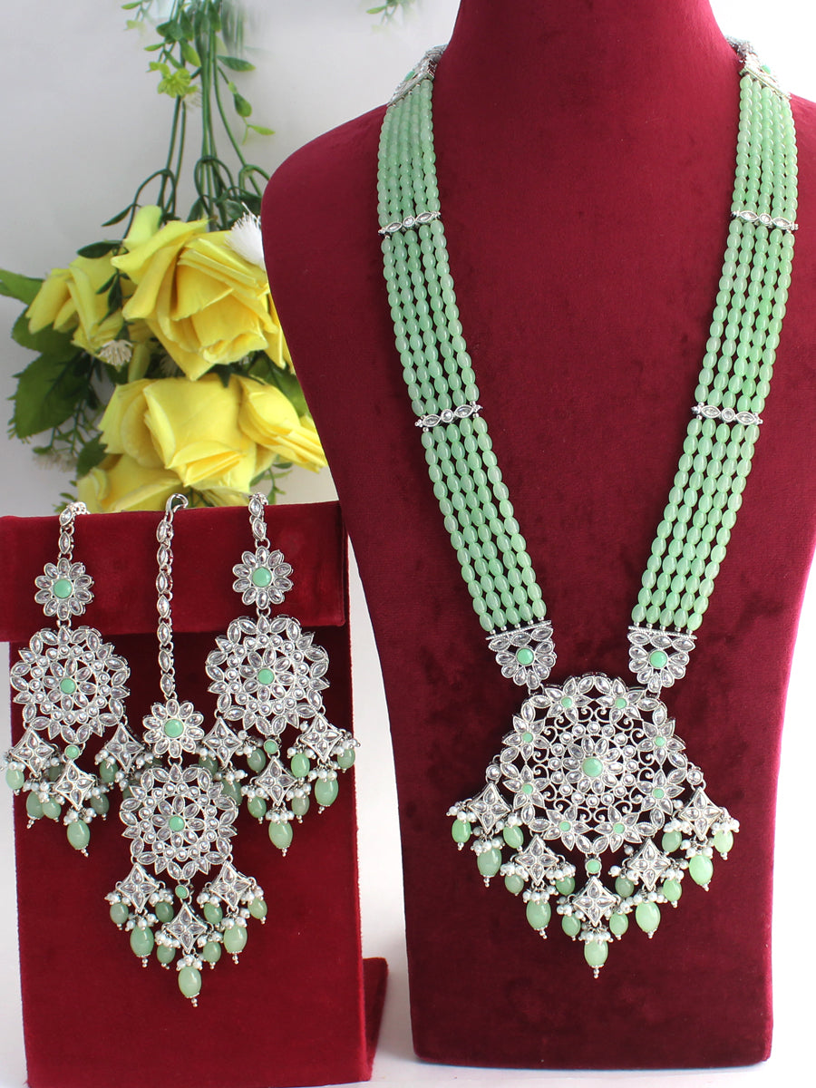 Aakriti Long Necklace Set-Mint Green