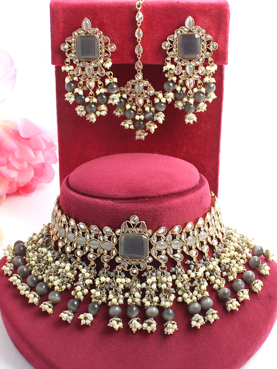 Apeksha Necklace Set-Grey