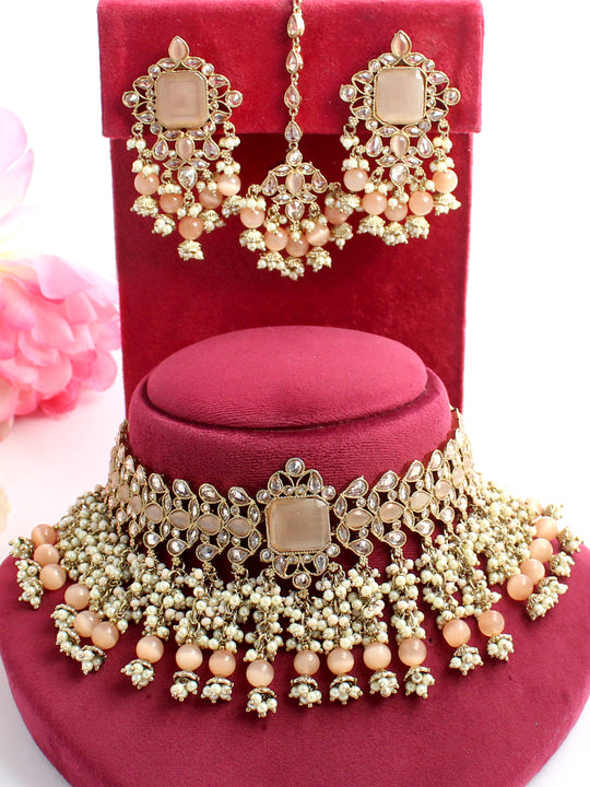 Apeksha Necklace Set-Peach