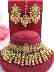 Apeksha Necklace Set-Yellow