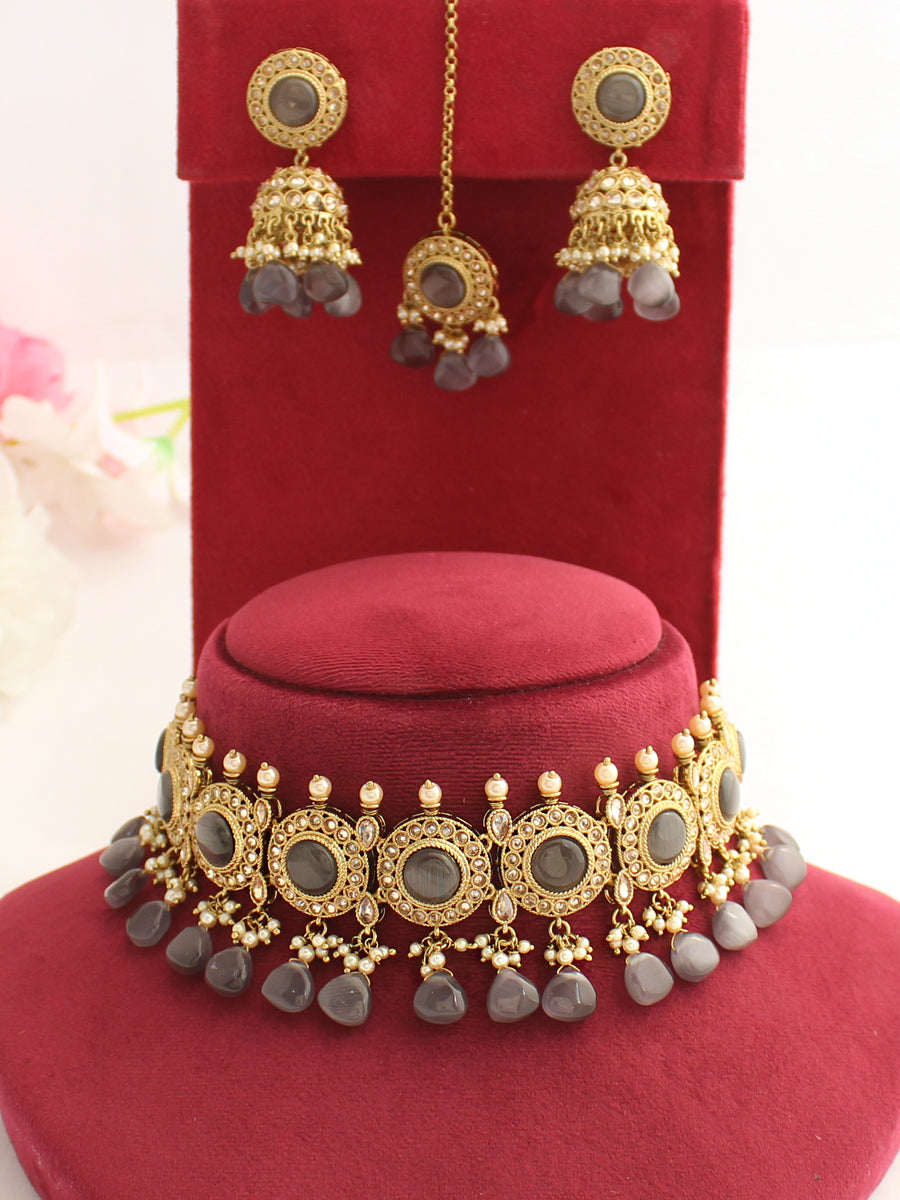 Saavi Necklace Set - Grey 
