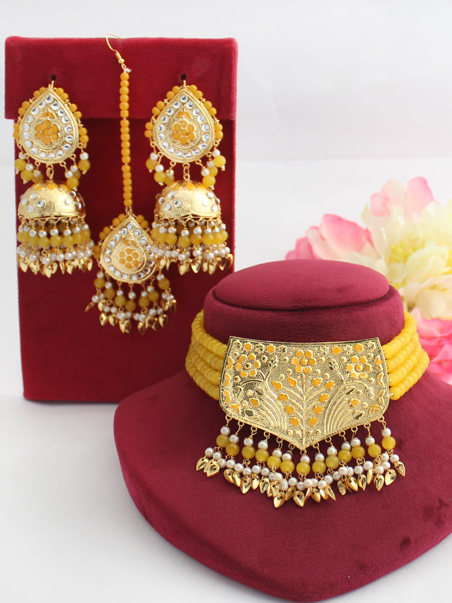 Warda Necklace Set-yellow