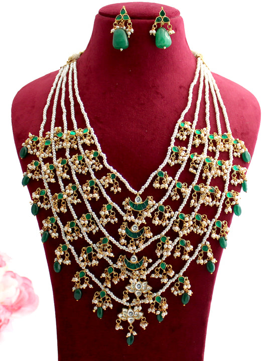 Arishba Layered Necklace Set-Green