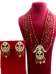 Akshara Long Necklace Set-RED