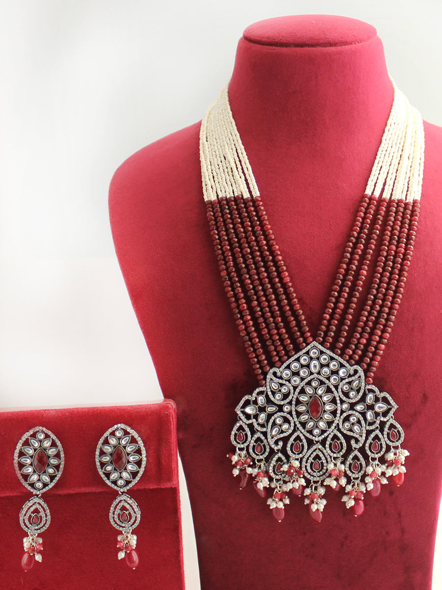 Mrigna Long Necklace Set-Maroon