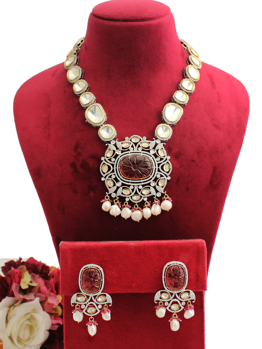 Krisha Long Necklace Set-Pink 