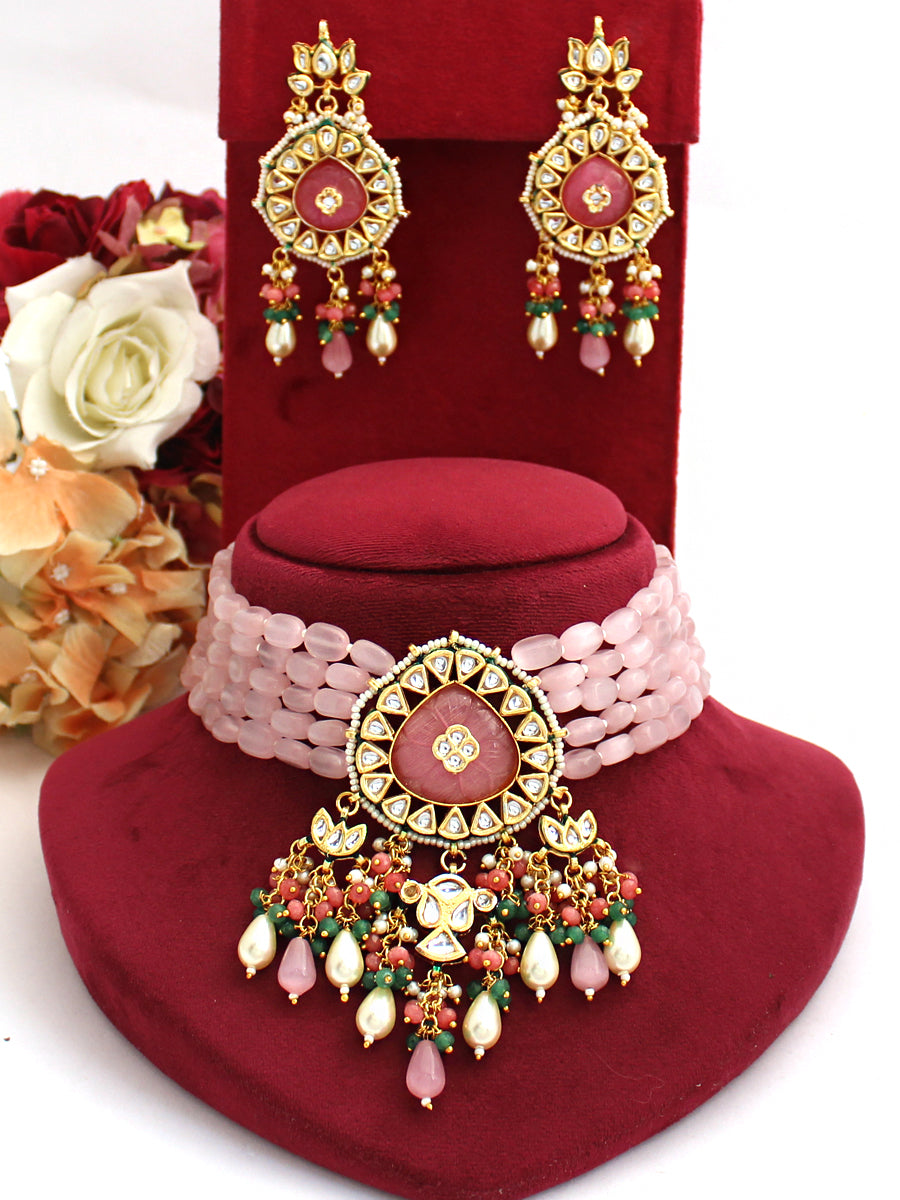Shriya Necklace Set-Pastel Pink