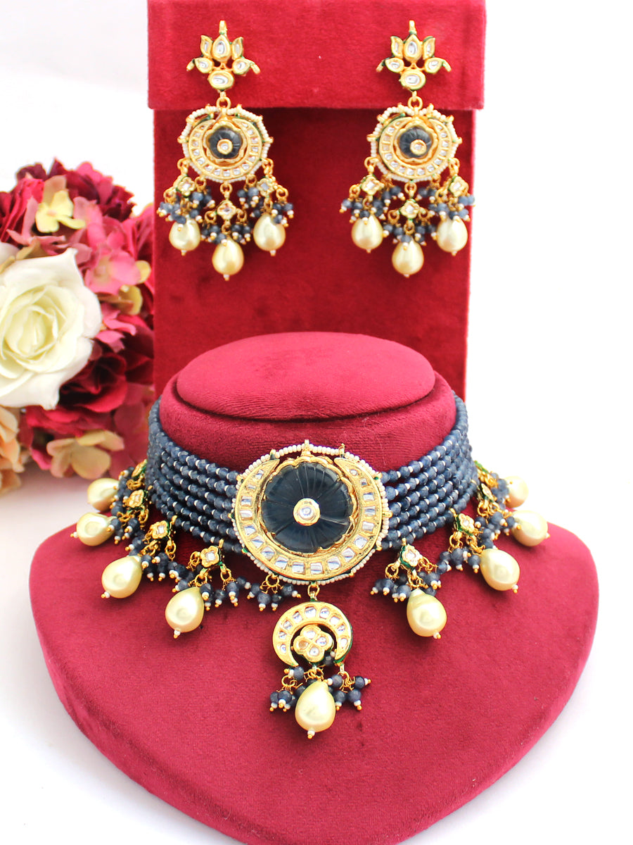 Akshita Necklace Set-Navy Blue