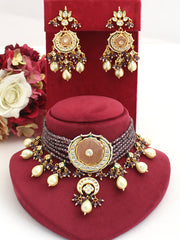 Akshita Necklace Set-Peach