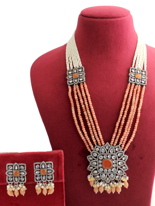 Sumona Long Necklace Set-Peach