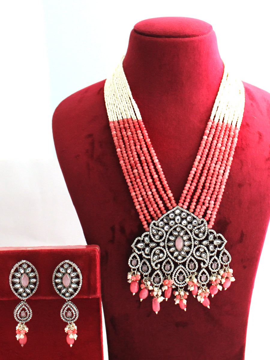 Mrigna Long Necklace Set-Pink