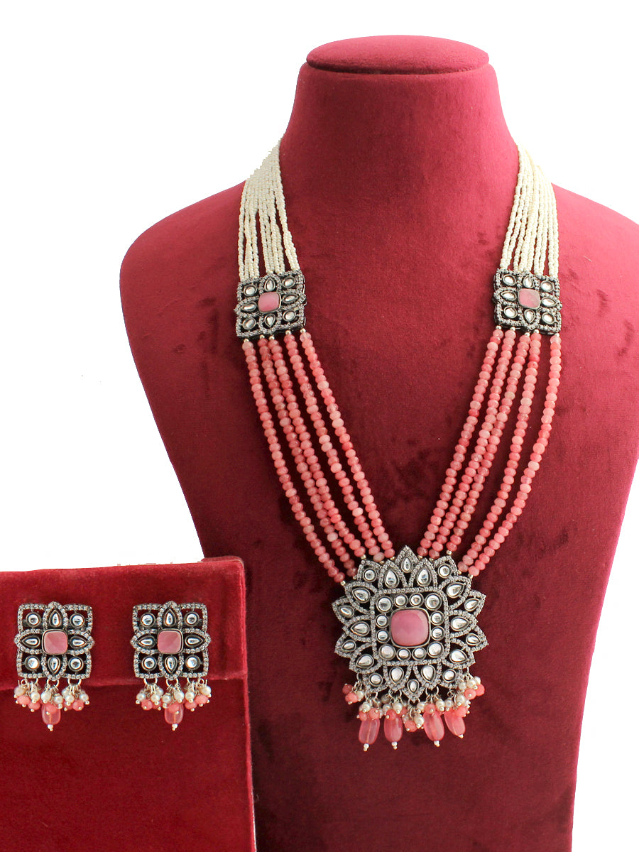 Sumona Long Necklace Set-Pink