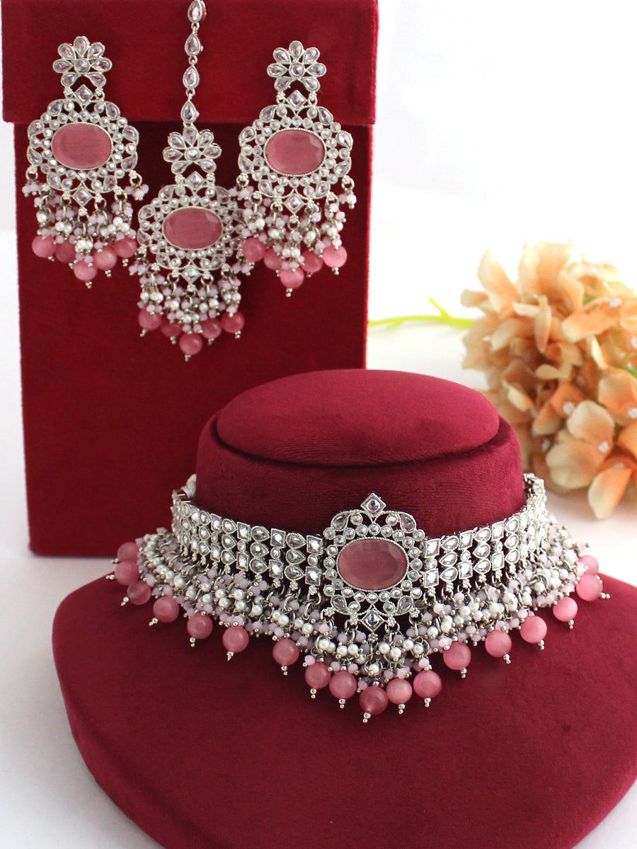 Sanam Necklace Set-Pastel Pink