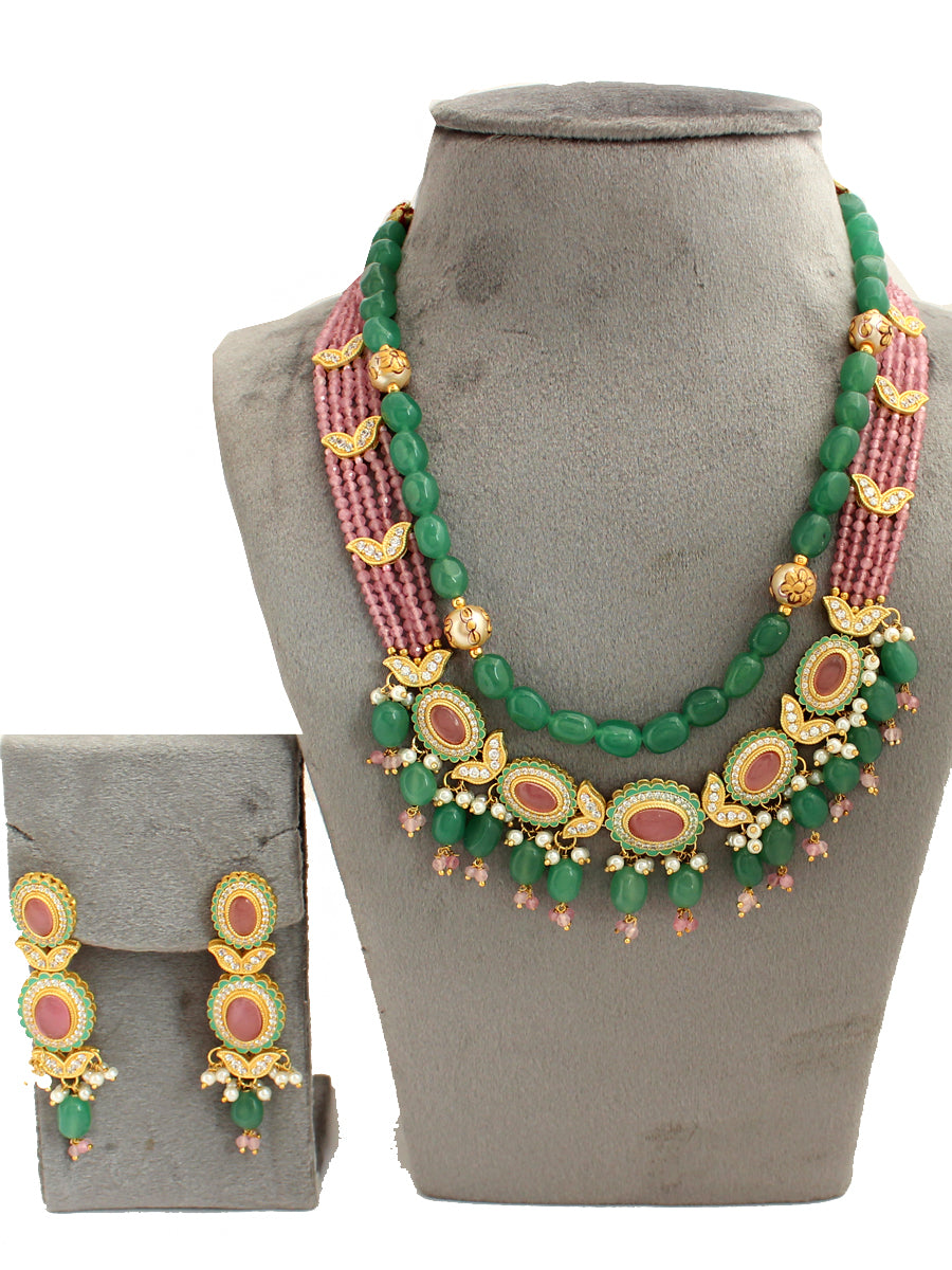 Arisha Layered Necklace Set-Pink