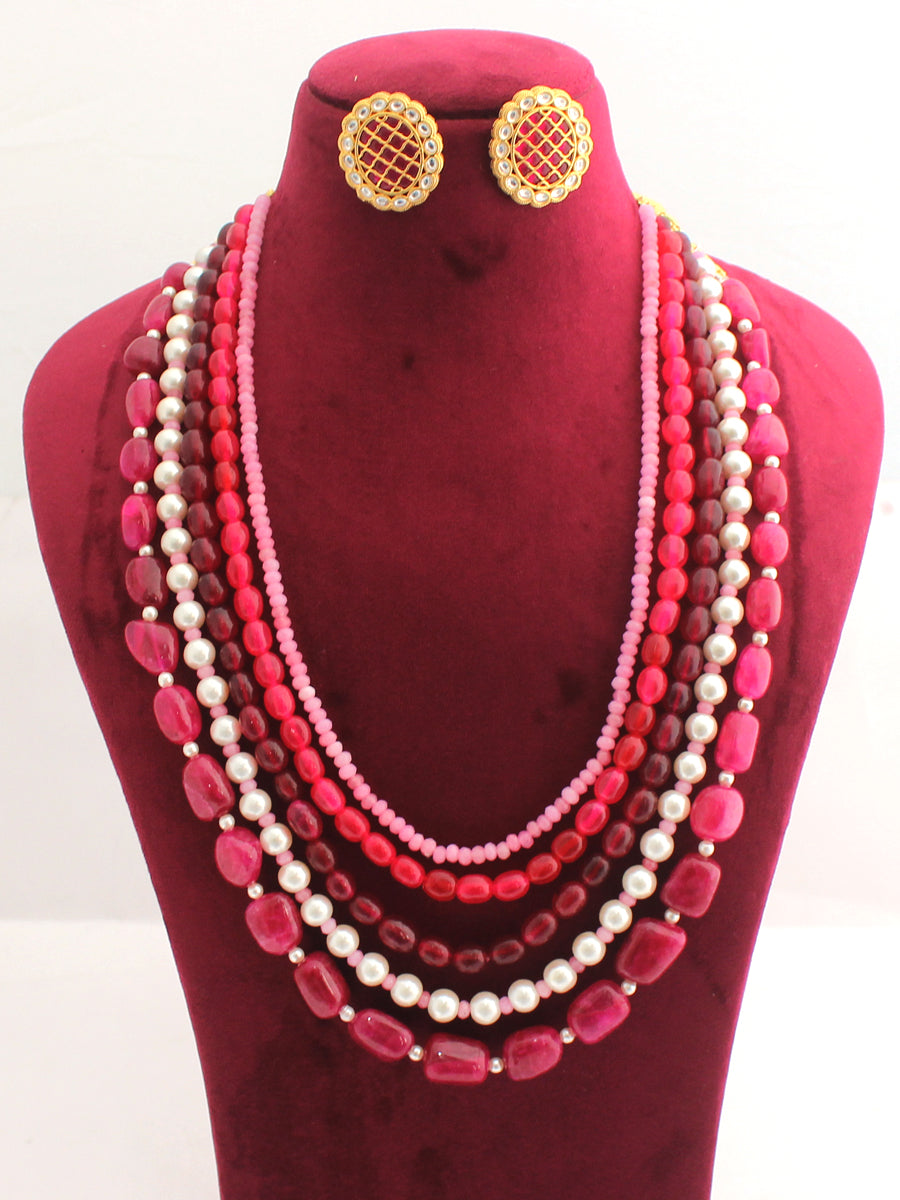 Deepali Layered Necklace Set-Ruby pink