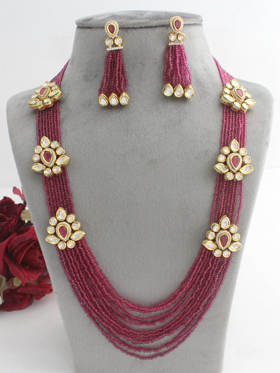Sukriti Long Necklace Set - Ruby Pink