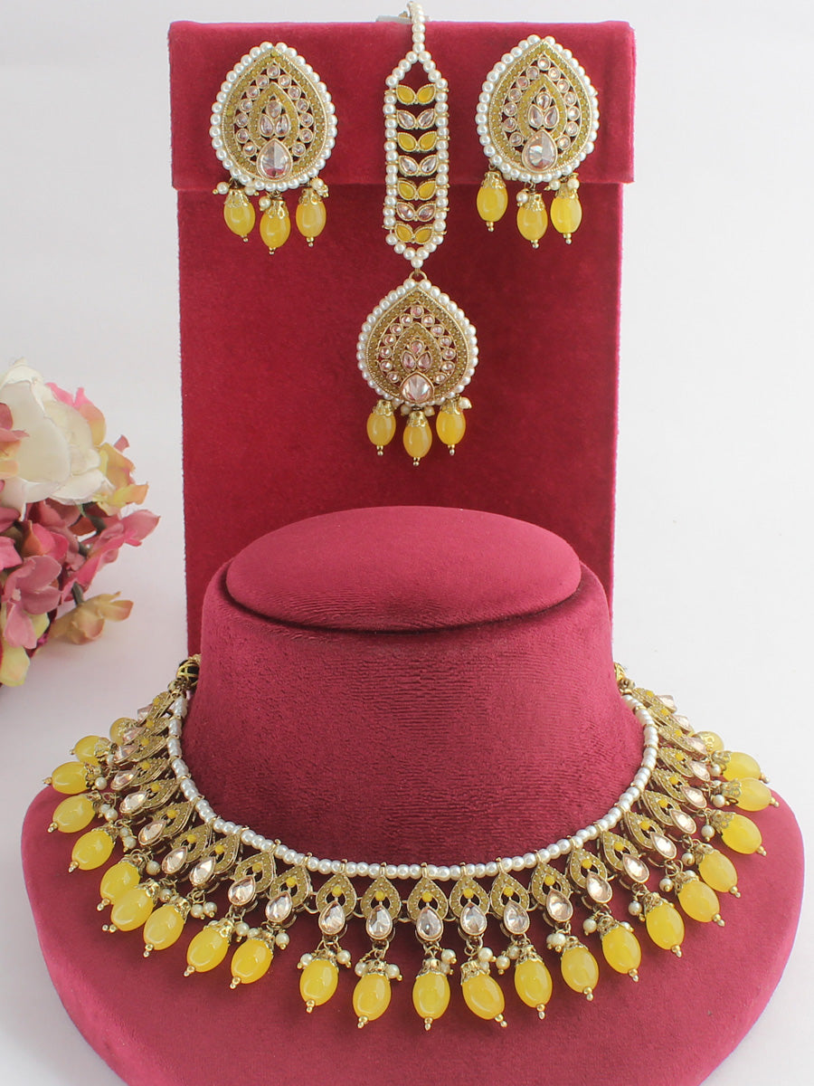Priyanshi Necklace Set-Yellow