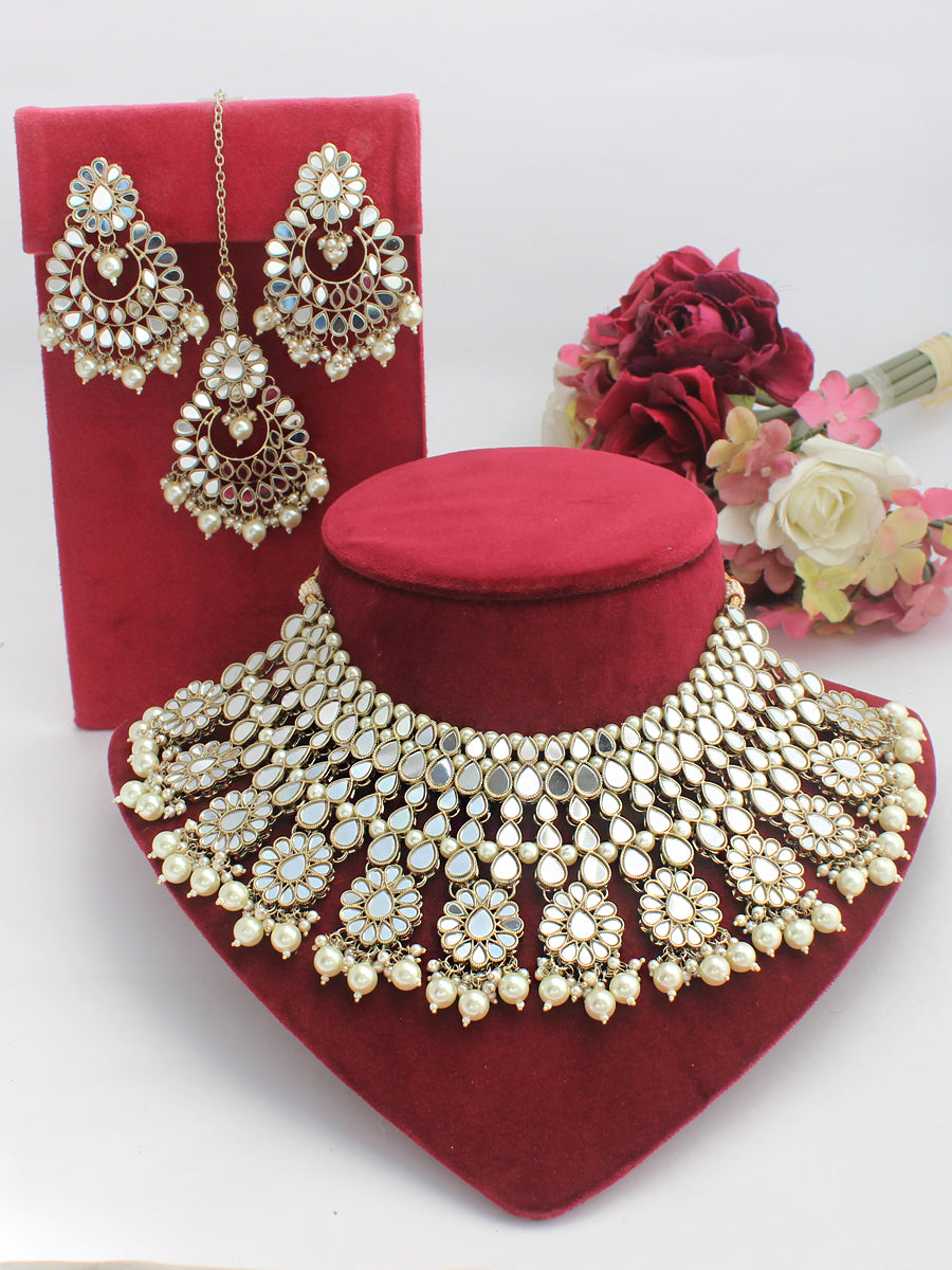Ziya Necklace Set-(Golden)Pearl